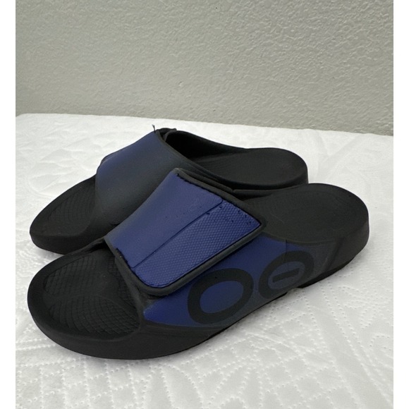 OOFOS Shoes - Oofos Slide Sandals Black Blue Adjustable Strap Women's Size 7